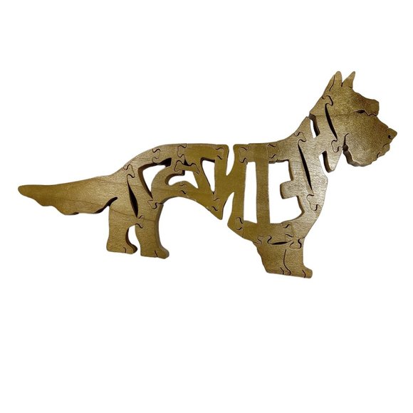 Heinz 57 Dog Wooden Scroll Jigsaw Puzzle Figurine Art Wood USA Signed By Maker - Picture 3 of 6